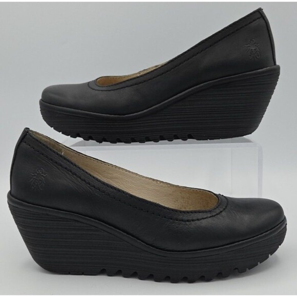 Fly London Women's Yoni 171 Wedge Leather Pump Slip Ons, Size 7-7.5 EU 38 - Picture 1 of 8
